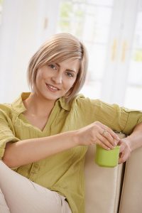 happy woman with coffee
